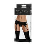 Комплект Glossy ALMIRA из материала Wetlook (пояс с пажами для чулок и трусики), черный, L